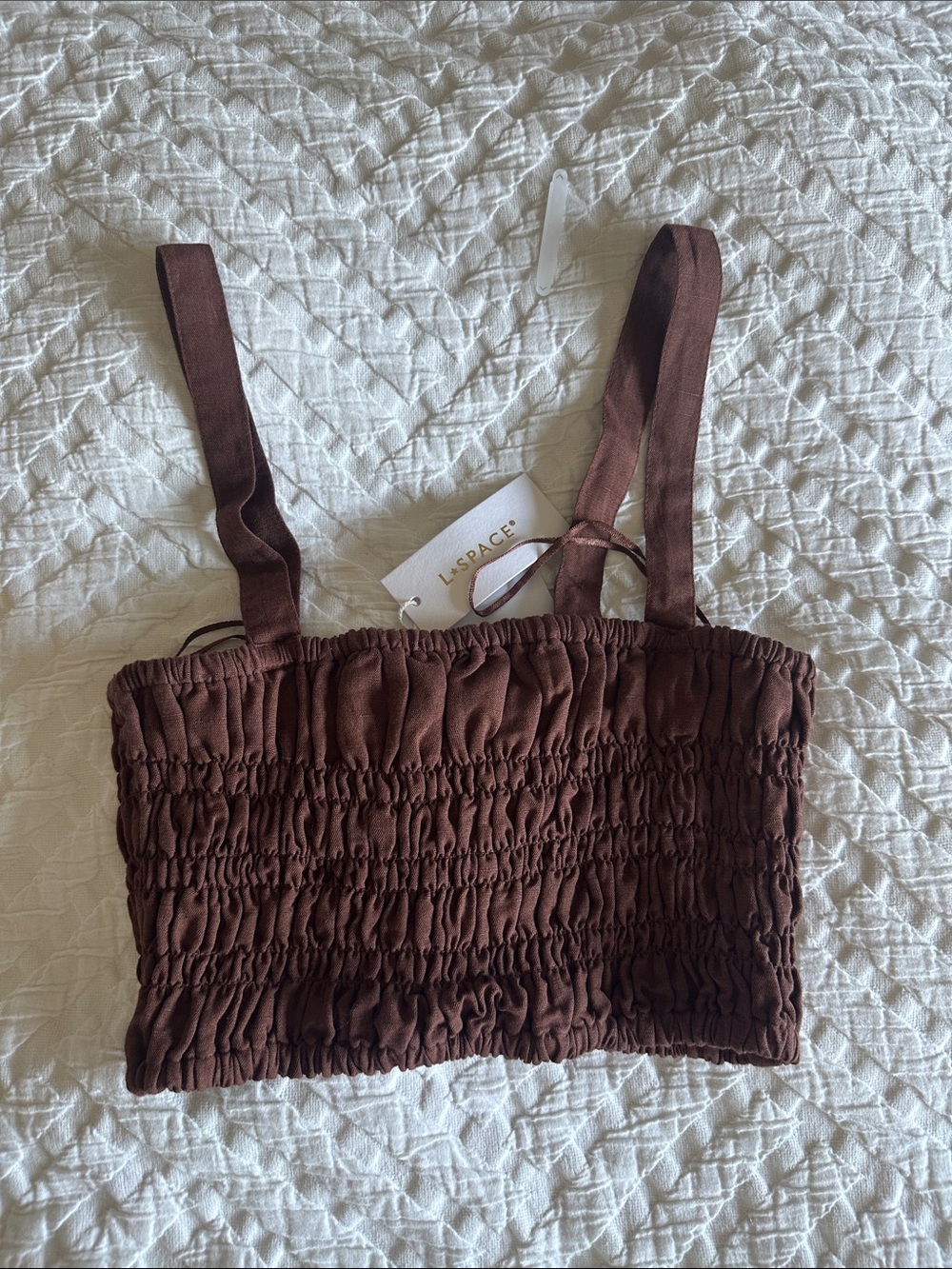 l*space Chocolate Smocked Bandeau Tank with Straps